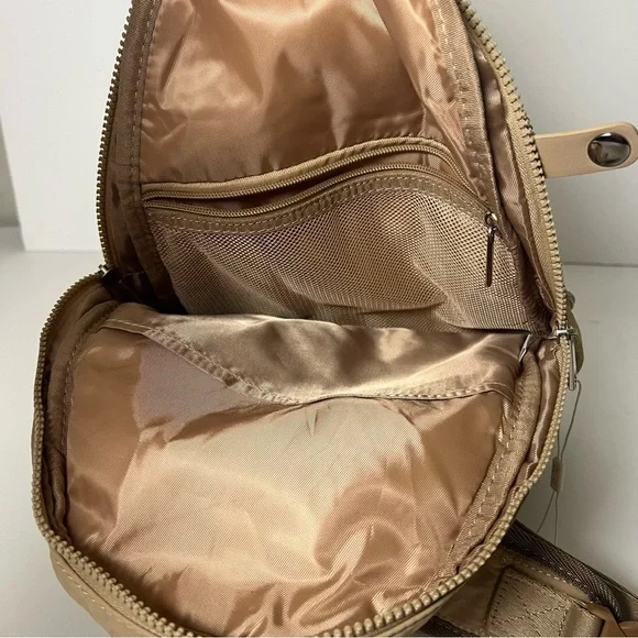 Tan Quilted Pickleball Puffer Sling Bag One Strap Shoulder Backpack - Picture 7 of 10